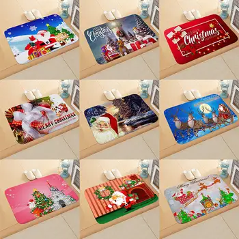 

Merry Christmas Decoration Doormat Santa Claus Printing Flannel Floor Mat Non-slip Mat Christmas Home Decoration Door Mat 1PC
