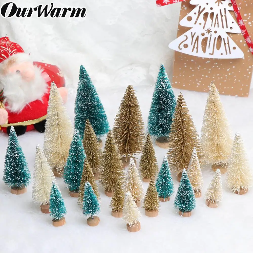 Ourwarm 8pcs Sisal Mini Diy Christmas Tree Snow Frost Fake Pine Tree