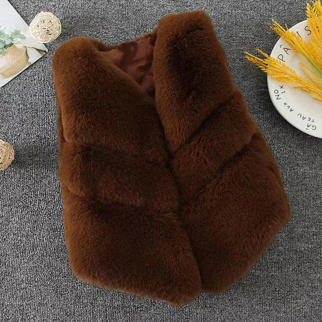 Brown AH127 Bear Leader/меховая верхняя одежда для девочек Новинка года; сезон осень-зима; модная плотная теплая одежда из искусственного меха; Экологически чистая красочная безрукавка - Цвет: Brown AH127