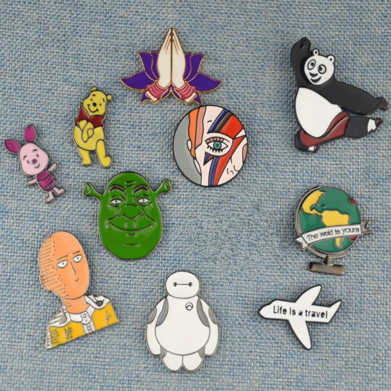 

1pc Cartoon Character Animal Baymax Anime ONE PUNCH-MAN Shrek Enamel Pin Badge Collar Lapel Pin Bag Hat Badge For Gift