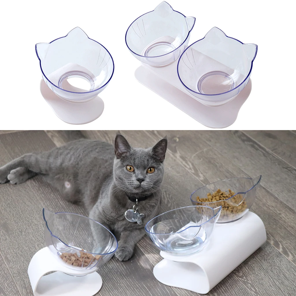 Non Slip Pet Cat Bowls Double Bowls With Raised Stand Pet Food And Water Bowls For 3