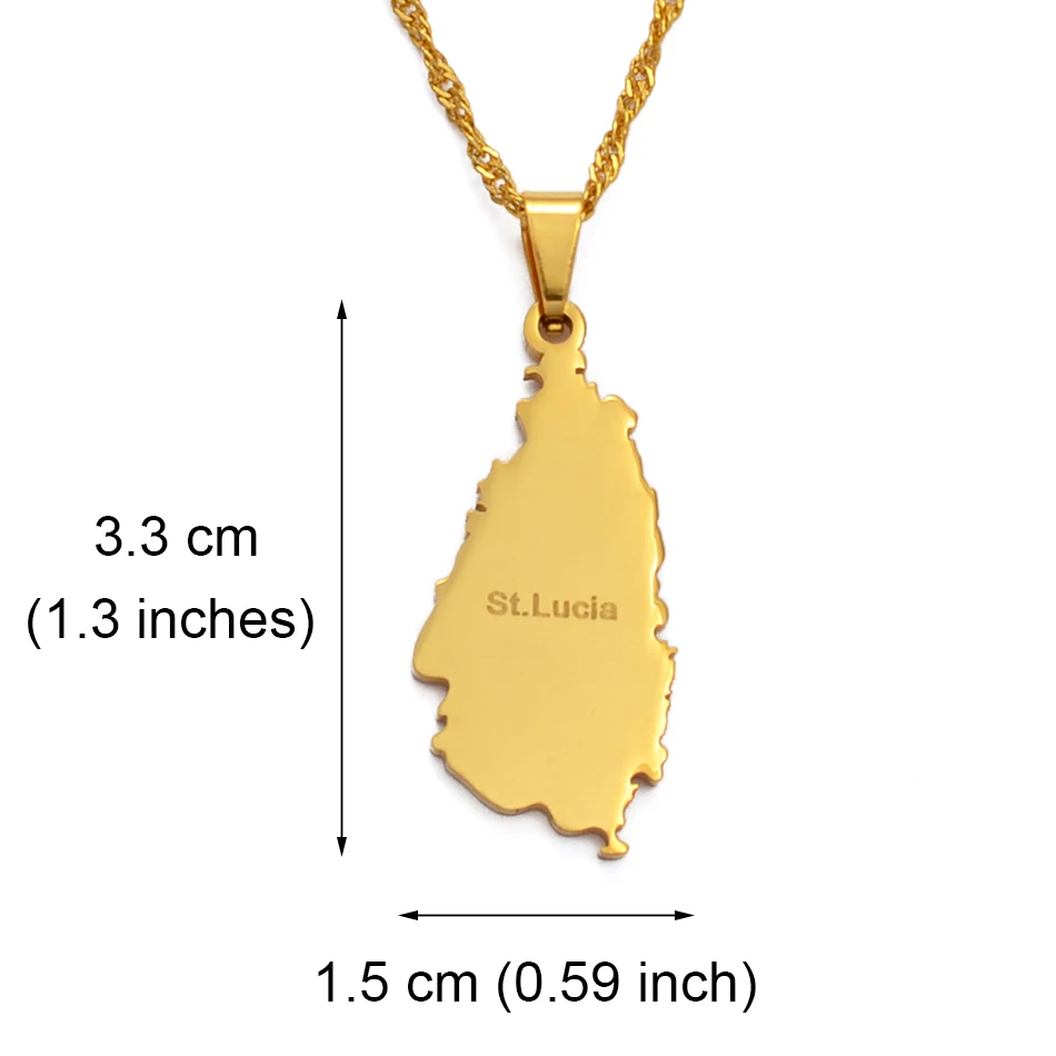 Anniyo St. Lucia Map Necklaces for Women Girl Gold Color Saint Lucia Pendant Jewelry Maps#040221