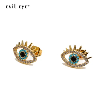 EVIL EYE Micro Pave Zircon Stud Earrings Gold Color Blue Turkish Eye Earrings Fashion Jewelry for Women Ladies Girls EY6510