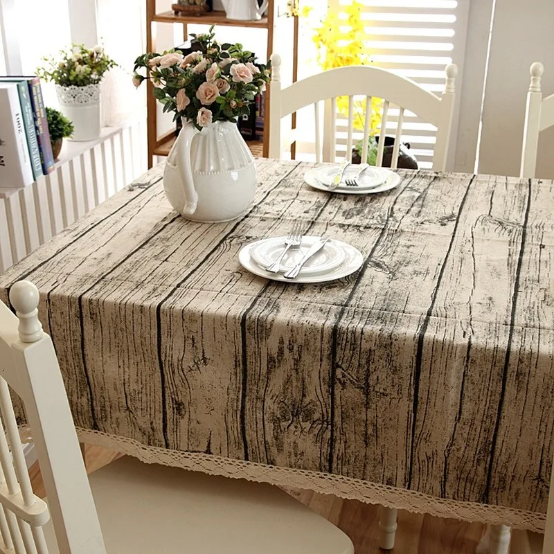 Linen and lace coffe table Imitation bark wood grain tablecloth table cloth Outdoor mantel Table Cover home kitchen Decrotion