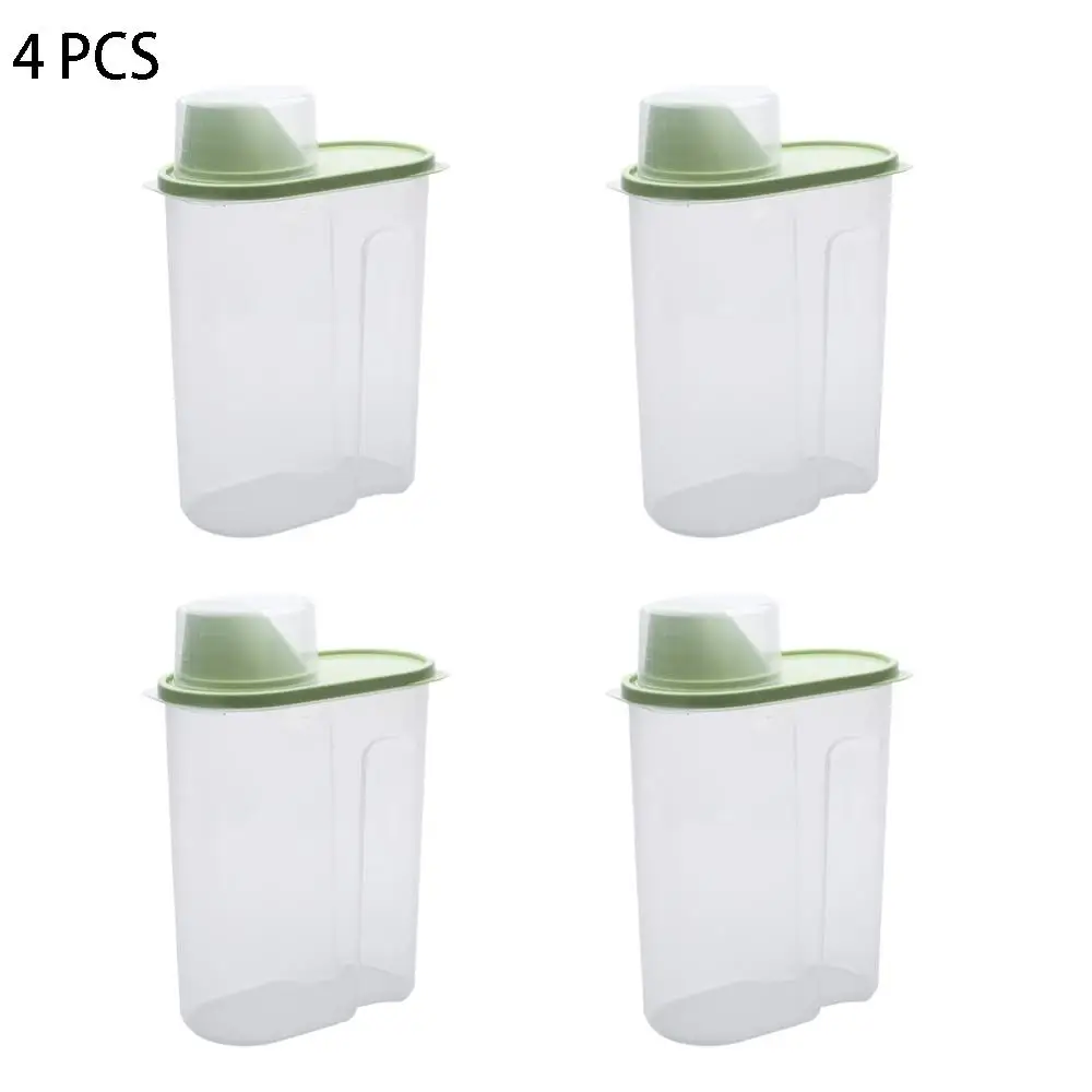 Ehombuy Sealed Grain Storage Tank with Cover Transparent Plastic Sealed Can Simple 2 sizes Modern Kitchen Storage 4 Colors - Color: 01 Green 4pcs