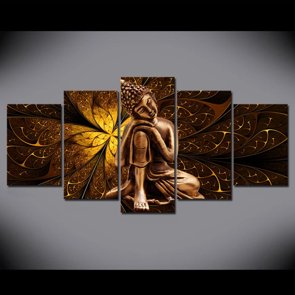 

Abstract Gold Buddha Modular Posters 5Pcs Canvas Wall Art Pictures Decoration Living Room Accessories Home Decor Paintings