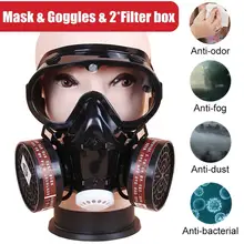Masque à gaz respirateur 3 en 1, filtre chimique de sécurité, lunettes oculaires militaires, Protection sur le lieu de travail avec 2 boîtes filtrantes