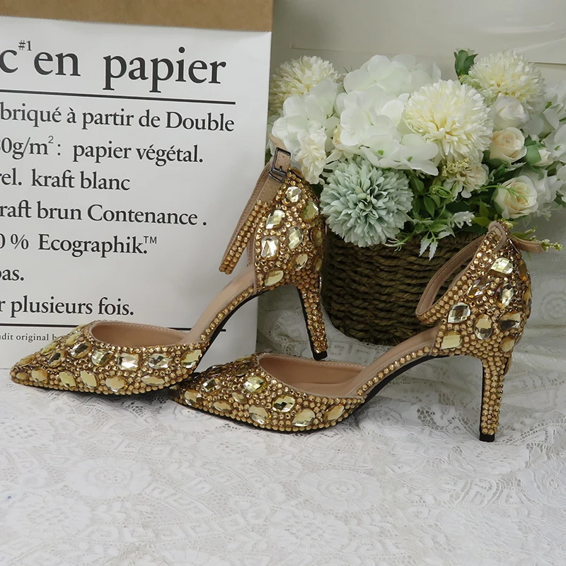 Женские свадебные туфли цвета шампанского со стразами и сумочкой в комплекте; роскошные стразы; туфли на платформе на высоком каблуке; женские модельные туфли для вечеринки