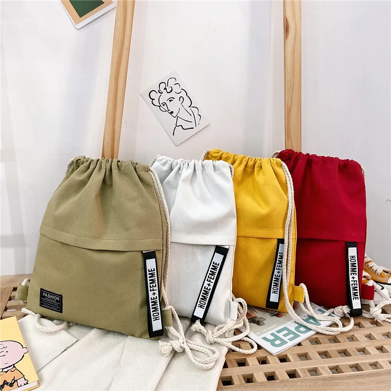 2020 New Women Casual Canvas Drawstring Backpack Men Solid Color Letter Pattern Bag Drawing Straps Closure Fashion Outdoor | Багаж и сумки