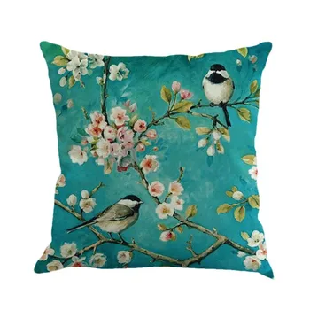 

Flowers Birds Scenery Oil Painting Printed Square Cotton Linen Throw Pillow Cover Decorative Pillowcase