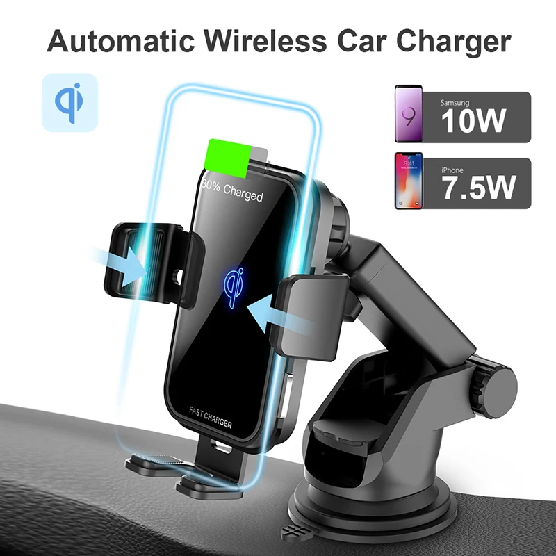 10W7.5W QI Wireless Car Charger For Iphone X  Samsung S10 Fast Charge Wireless Charging Car Touch Sensor Auto Wireless Charger (2)