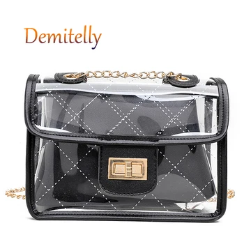 

Women's New Transparent Handbag Fashion Texture Metal Chain Shoulder Messenger Jelly Bag Ladies Son Mother Bag Tote Bag Wallet