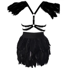 ^^Best Offers Feather Epaulette Wings Tops Mini Skirt Set Elastic Waist High Street Busty Sexy Clothing Halloween Club Party Dance Goth Rave ^^Best Offers Feather Epaulette Wings Tops Mini Skirt Set Elastic Waist High Street Busty Sexy Clothing Halloween Club Party Dance Goth Rave