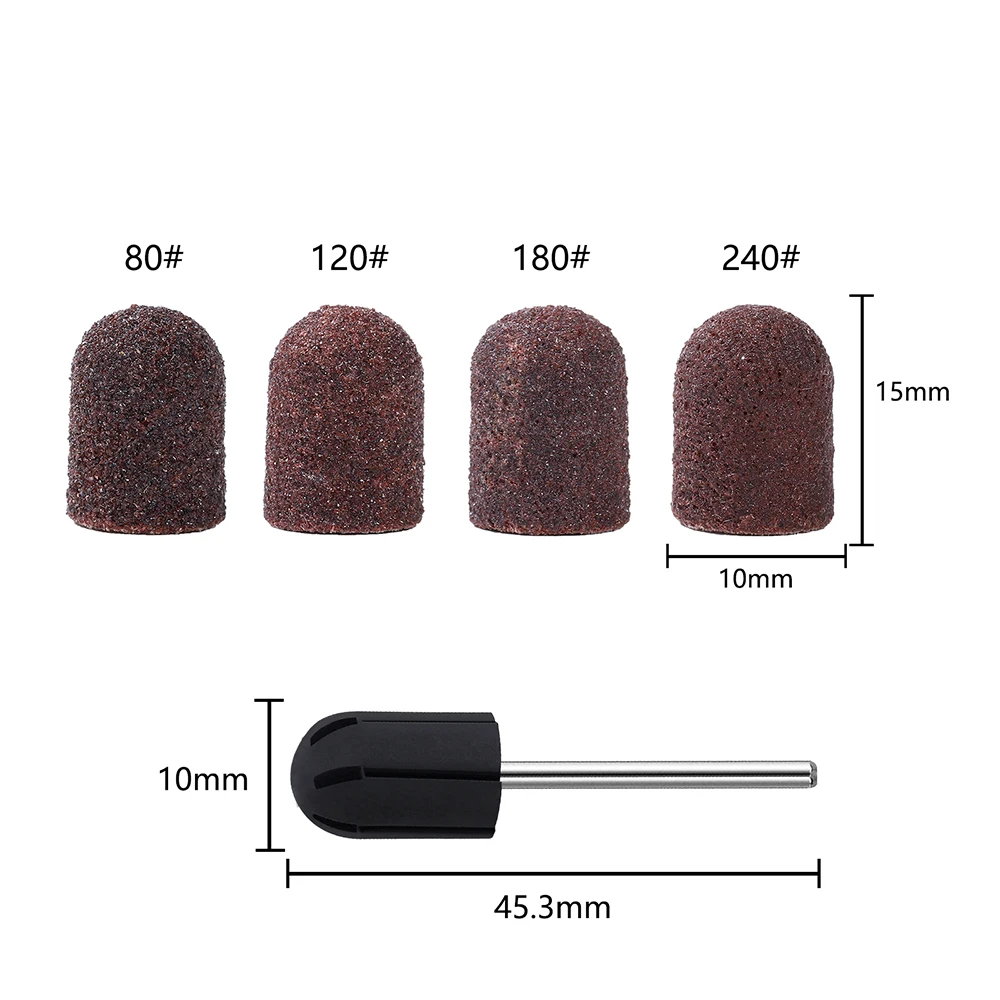 Description Picture 5 of item5/10Pcs 80#120#180#240# Nail Drill Bits 5 size Sanding Bands Block Caps Rubber Mandrel Grip Machine For Pedicure Nail Art Tool