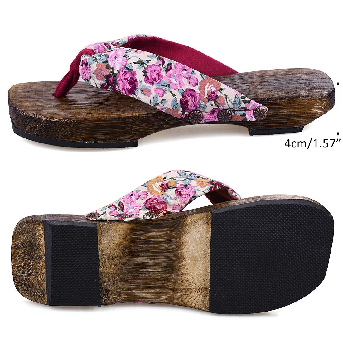 Модные женские шлепанцы Geta деревянные в японском стиле с цветочным принтом