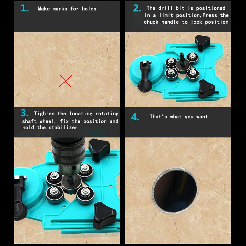 Realmote Adjustable 4-83mm Diamond Drill Bit Tile Glass Hole Saw Core Guide With Vacuum Base Sucker openings Locator