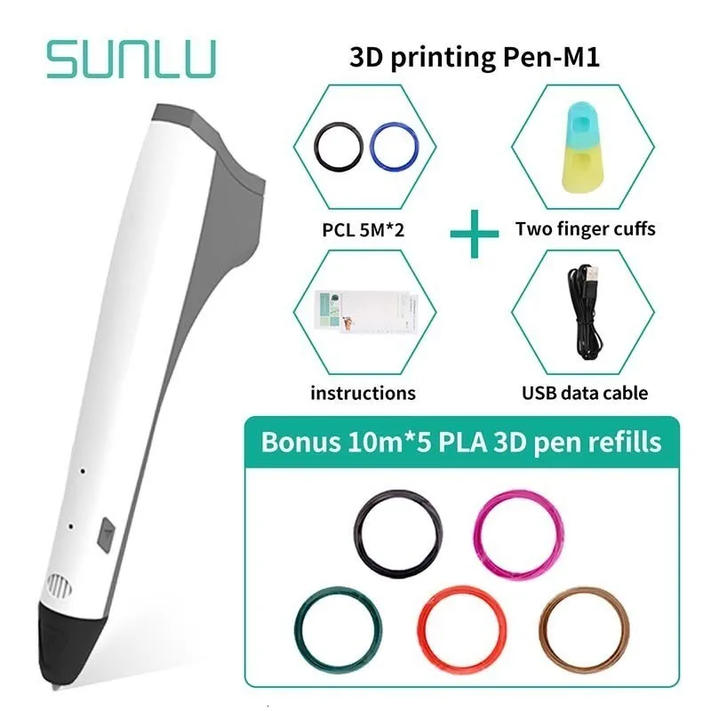 Лидер продаж, 3d-ручка SUNLU, 3D Ручка с поддержкой пла/PCL нити, низкотемпературные детские ручки для рисования, лучший подарок для детей