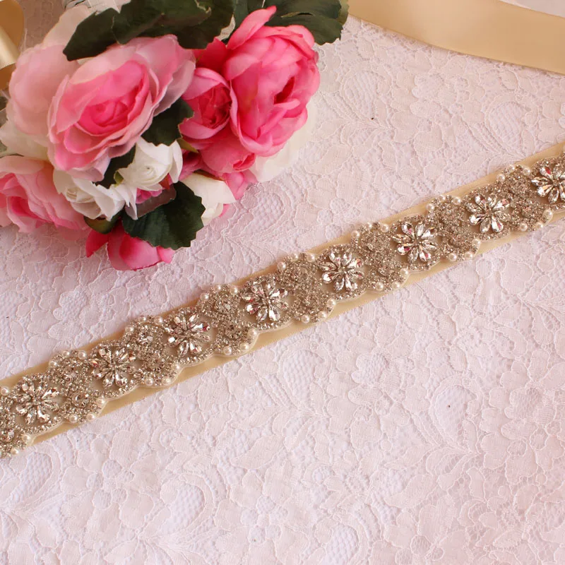 Vrouwen Steentjes Riem Trouwjurk Handgemaakte Diamanten Kristal Riem Accessoires Huwelijk Bruids Sjerpen Kunt Aanpassen Elke Maa - Цвет: Шампанское
