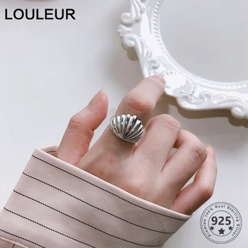 

LouLeur 925 Sterling Silver Shell Rings Women Trendy 925 Silver Open Rings For Girls High Quality Special Wide Ring Fine Jewelry