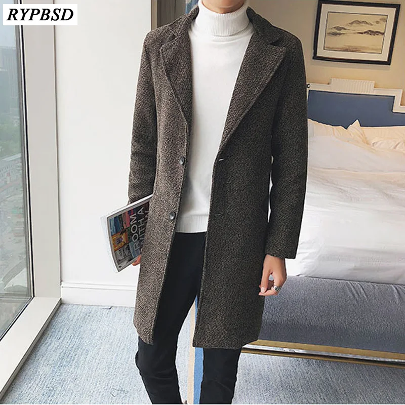 

Wool Coat Men Long Coat Autumn 2019 Fashion Casual Woolen Jacket Men Slim Fit Solid Fit Warm Mens Wool Overcoat Plus Size M-5XL