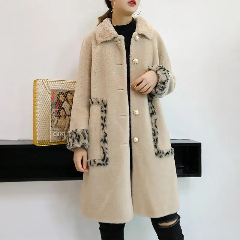 Winter Warm Real Sheep Skin Wool Coats Wool Elegant Women Oversize Fox Fur Woollen Plus Size Overcoat Korean Long Coat Outerwear - Цвет: see picture