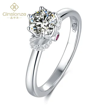 

Cinsionze Female True Love 925 Silver 0.5 Carat Moissanite Engagement Ring Plated 18K White Gold Women Wedding Anniversary Ring