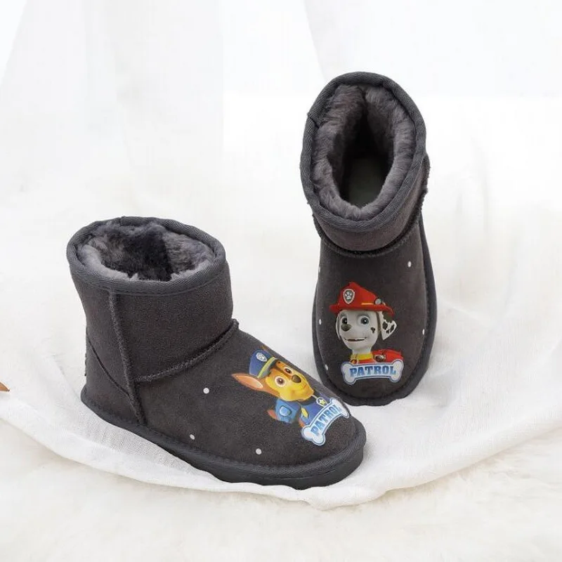 Grey Dog Кожаные зимние сапоги для маленьких девочек; зимние теплые Нескользящие ботинки для маленьких мальчиков; обувь для маленьких детей; ботинки для маленьких принцесс Эльзы и Анны - Цвет: Grey Dog