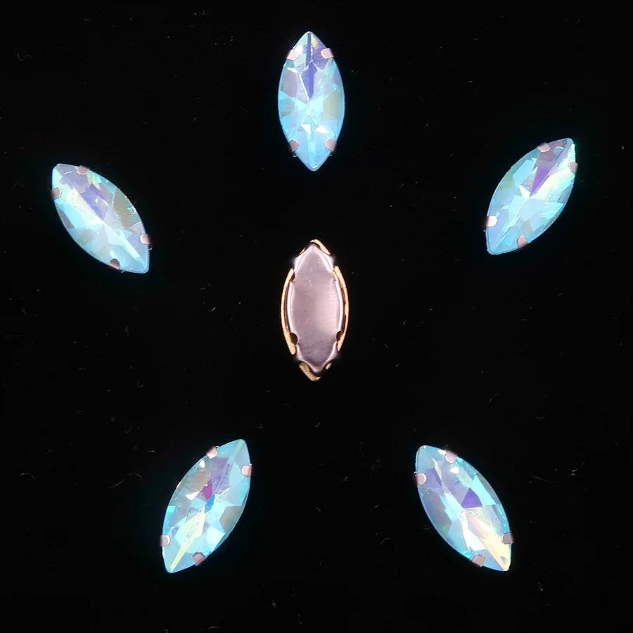 A8 Aquamarine AB Серебряный коготь настройки 20 шт/п радуга и желе конфеты AB цвета стекло кристалл 7*15 мм Navette форма Пришить сумки со стразами diy отделка - Цвет: A8 Aquamarine AB
