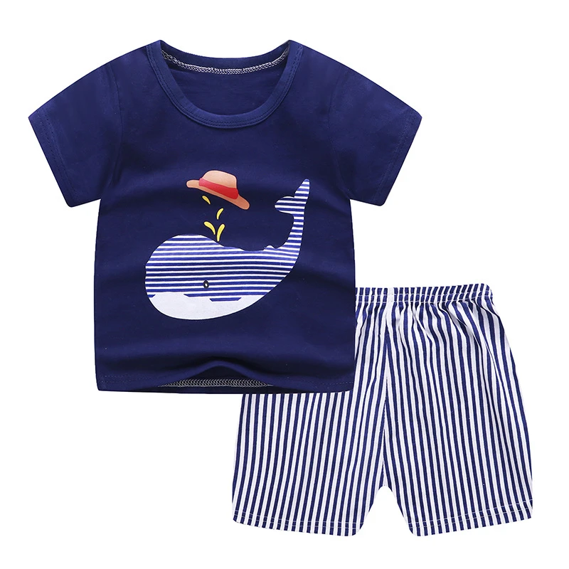 2Pcs/Set Cartoon Animals Baby Clothes Striped Soft Cotton Girl Boy T-Shirt Shorts Set Kids Children Toddler Clothes Gift best Baby Clothing Set