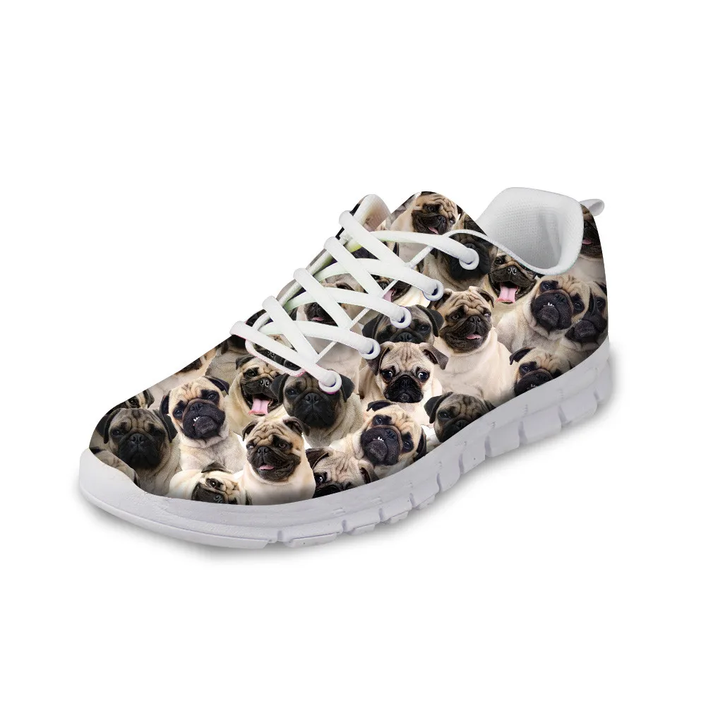 Puzzle Pug Dog Pattern Casual Ladies Sport Shoes Cute Animal Women's Autumn Lace-up Big Size Shoe Teens Girl Running Tennis Shoe