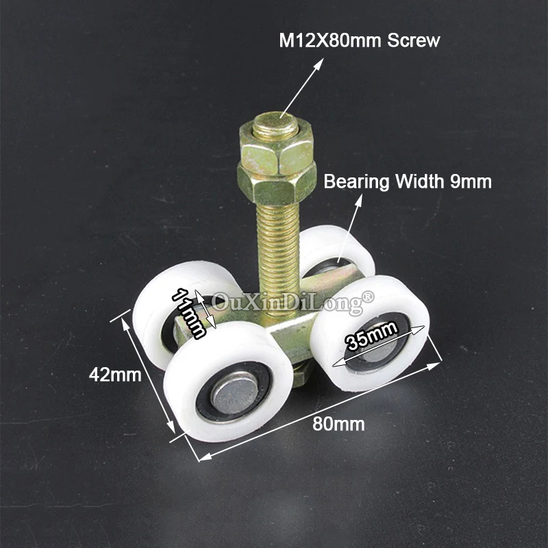 Description Picture 4 of item4PCS Heavy Industrial Hanging Rollers Nylon Bearing Silent Sliding Door Rollers Folding Door Guide Rail Wheel Pulleys Load 200KG
