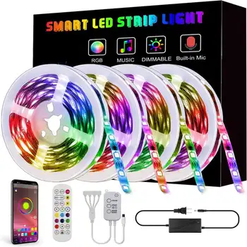 

ARILUX 65.6FT 20M 5050 Smart LED Strip Light Non-waterproof RGB Rope Lamp with Music Controller+Remote Control Night Lantern