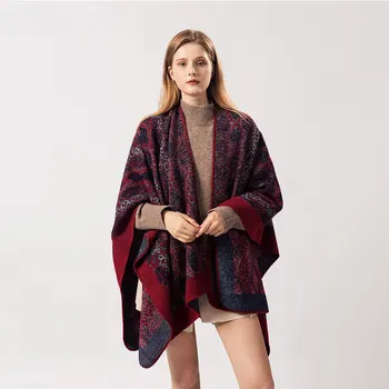 

2020 Stripe Women Scarf Fashion Winter Cashmere-like Thick Warm Lady Poncho And Caps Knitted Pashmina Blanket Stoles Shawl