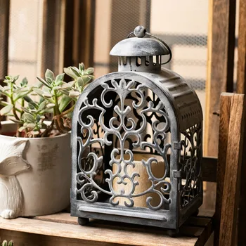 

Windproof Black Iron Candle Holder Table Romantic Retro Candle Holder Moroccan Metal Windproof Soporte Vela Home Decor KK60ZT