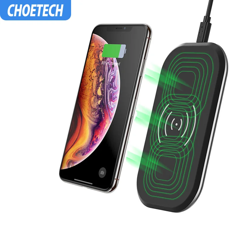 CHOETECH 10 Вт Qi 3 катушки Беспроводное зарядное устройство для iPhone 8 X Xr XS Max быстрое