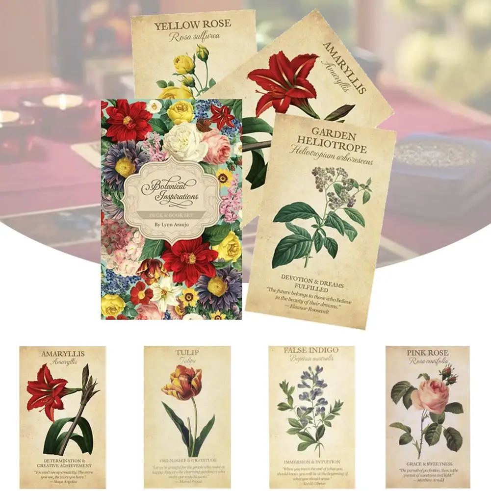 QIANGU Tarot Botanical Inspiration Oracle Cards Juego de Mesa de Tarot de 45 Cartas en inglés Completo 