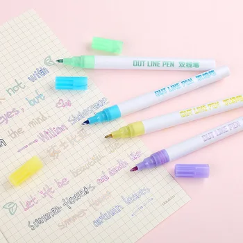 

8 Colors/Set Gift Card Writing Drawing Pens Double Line Outline Pen Stationery VH99