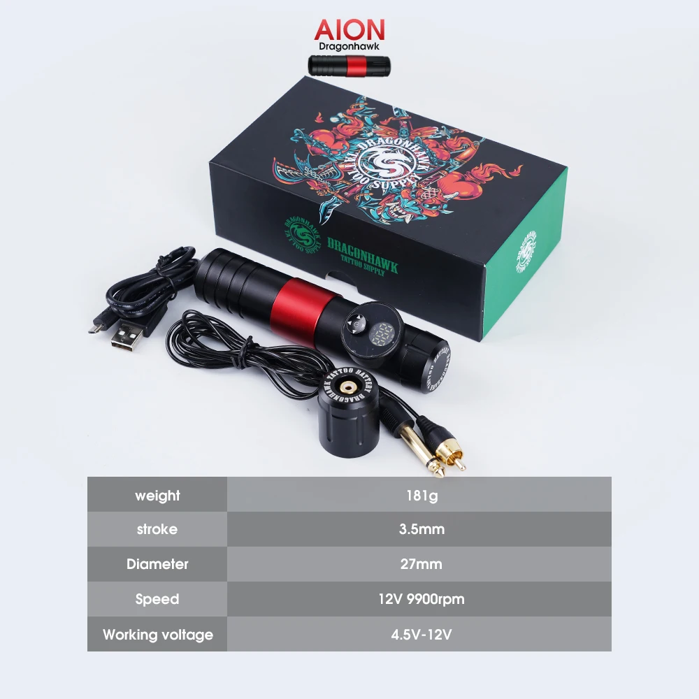 Hot Dragonhawk LED Display Wireless Battery Pen Rotary Tattoo Machine RCA Permanent Makeup Machine Accessories for Tattoo