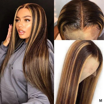 

Brown Color Wig Straight Lace Front Human Hair Wigs Pre Plucked 150 Sunlight 13x4 Peruvian Ombre Highlight Lace Front Wigs