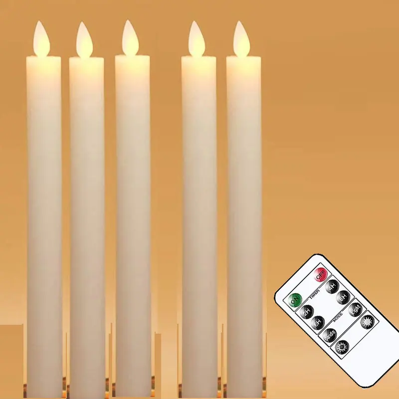 6 Pieces Remote Control LED Moving Wick Taper Candles,Dancing Flame LED Swing Flameless Candles,Battery Pillar Church Candles