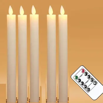 

6 Pieces candles and One Remote Timer Battery Candlesticks,White Amber Dancing Fake Plastic Candles,New Year Wedding Decoration