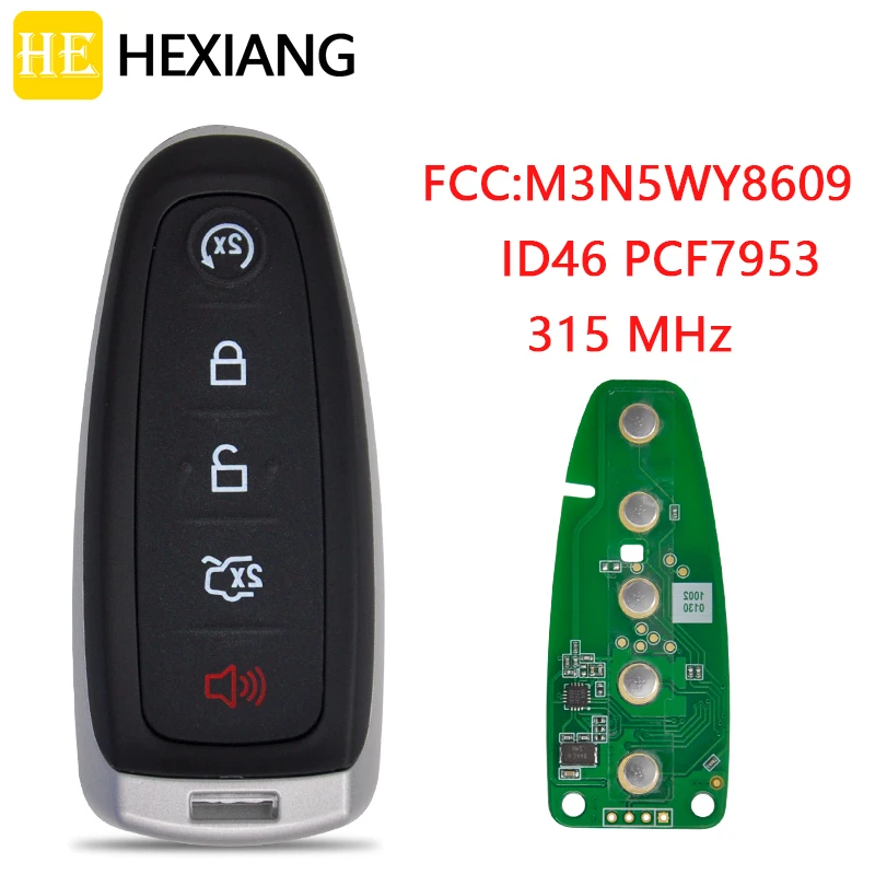 HEXIANG Car Remote Key For Ford Edge Taurus Escape Focus 2013 2014 2015 2016 2017 With ID46 PCF7953Chip  315MHz FCCID M3N5WY8609