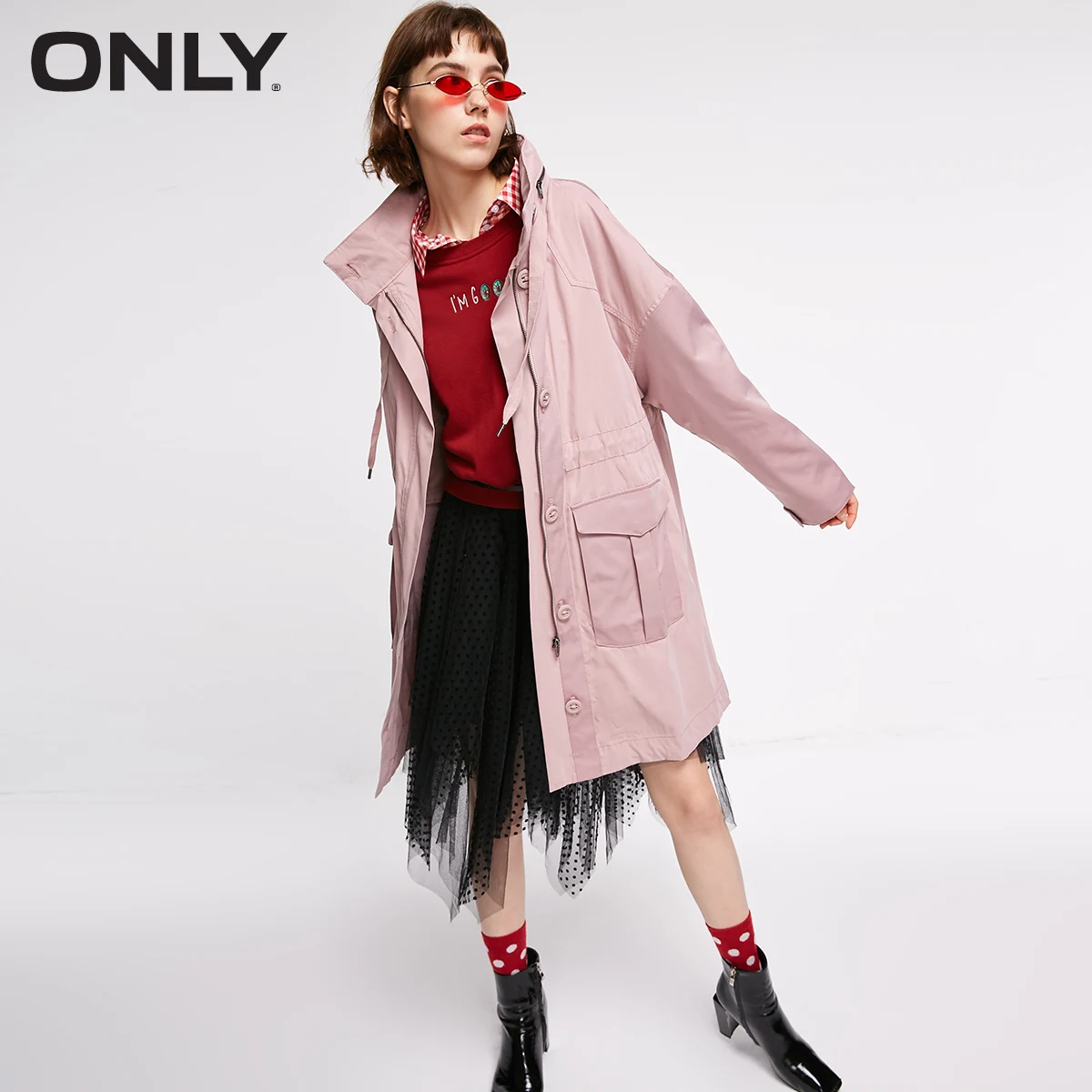 ONLY женский большой карман длинный плащ женская| 118336538 - Цвет: DEAUVILLE MAUVE