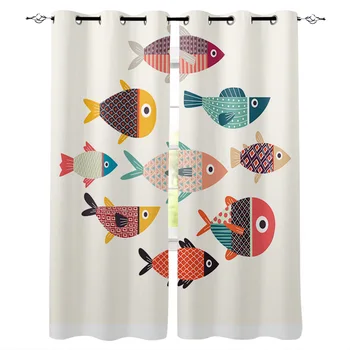 

Cartoon Fish Combination Curtains Window Living Room Curtains High Blackout Curtain Thick