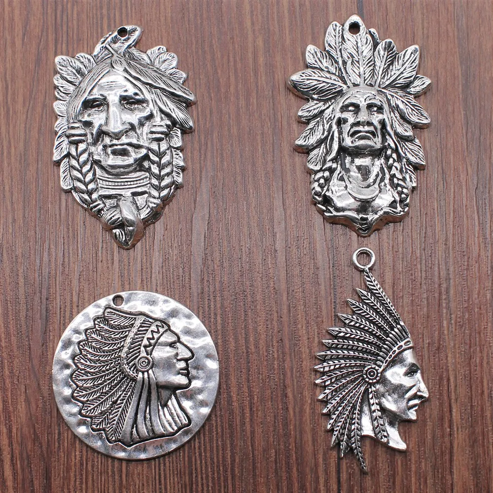 

1pcs/lot Charms Indian Chief & Woman Head For Jewelry Making Jewelry Findings Accessories Antique Silver Plated Indian Charms