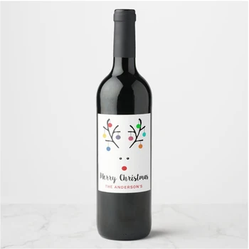 

Customized Modern Holiday Whimsical Reindeer Christmas Wine Label, Personalized Christmas Wine Stickers, Christmas Decoration