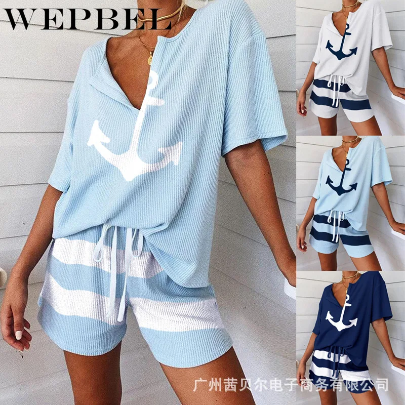 Женский пижамный комплект WEPBEL летняя свободная короткая одежда для сна удобная