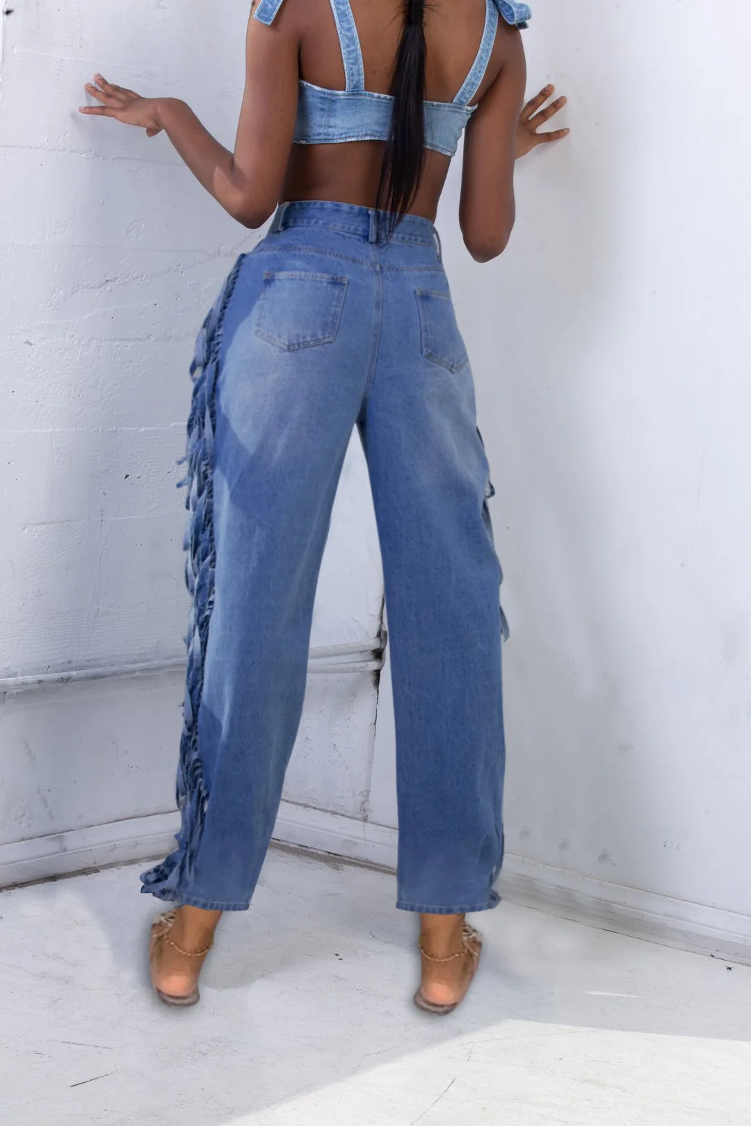 Autumn Winter Women Jeans Waterwash Tassel Casual Long Trousers Plus Size Woman Jean