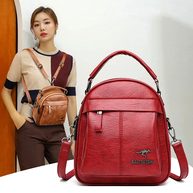 Women PU Leather Backpack Female Knapsack School Bag For Girl Rucksack Double Zipper Fashion Shoulder Bag