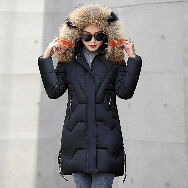 

2018 Winter New Products Direct Selling Mid-length Cotton-padded Clothes Women's Korean-style Large Fur Collar Hooded down Jacke